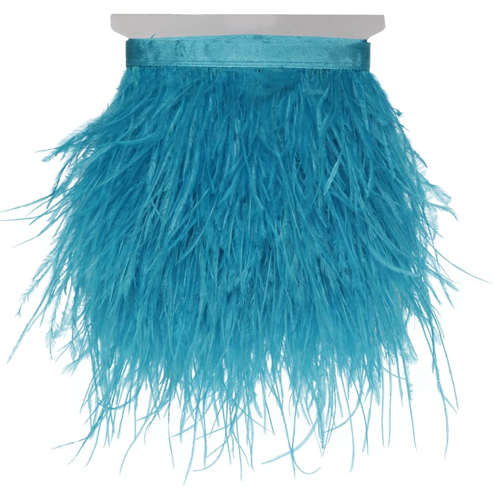 Ostrich Feathers Sewing Fringe Trim Ribbon for Crafts Clothes Accessories Latin Wedding Dress DIY 2-5 Yards 3-4inch Width (5 yards, Lake Blue)