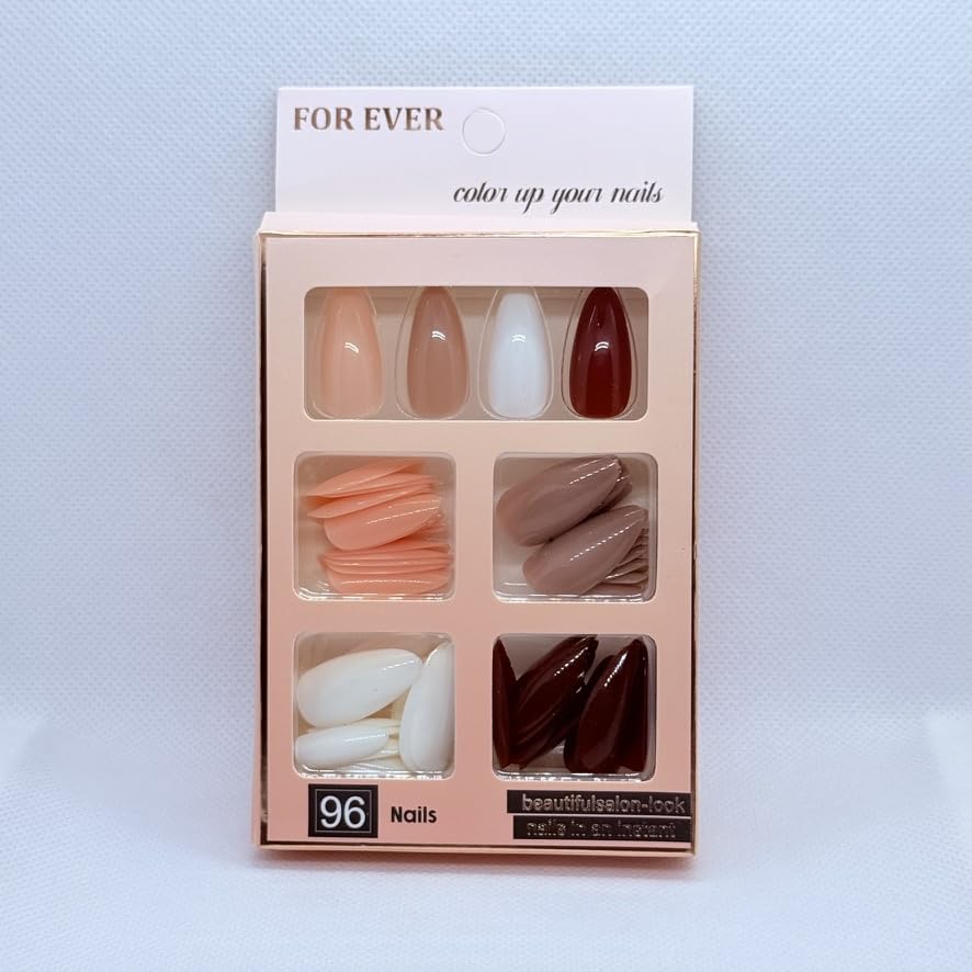 96 Pcs Glossy Press on nails - False nails - Almond Shape - 4 different colors - Fake Nails Full Cover Short Nail Oval Shape False Nails Artificial Fingernails (Beige Nude White Maroon)