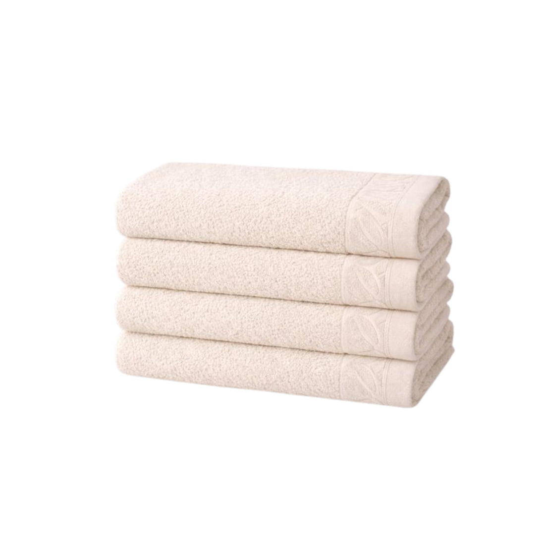 Burak Tekstil Cotton Bath Towels Set with Jacquard Leaf Border, Soft Absorbent Fade Resistant, for Bathroom Gym Hotel Spa, 4 Pack (Off-White, 4 Hand Towels (50x100 cm))