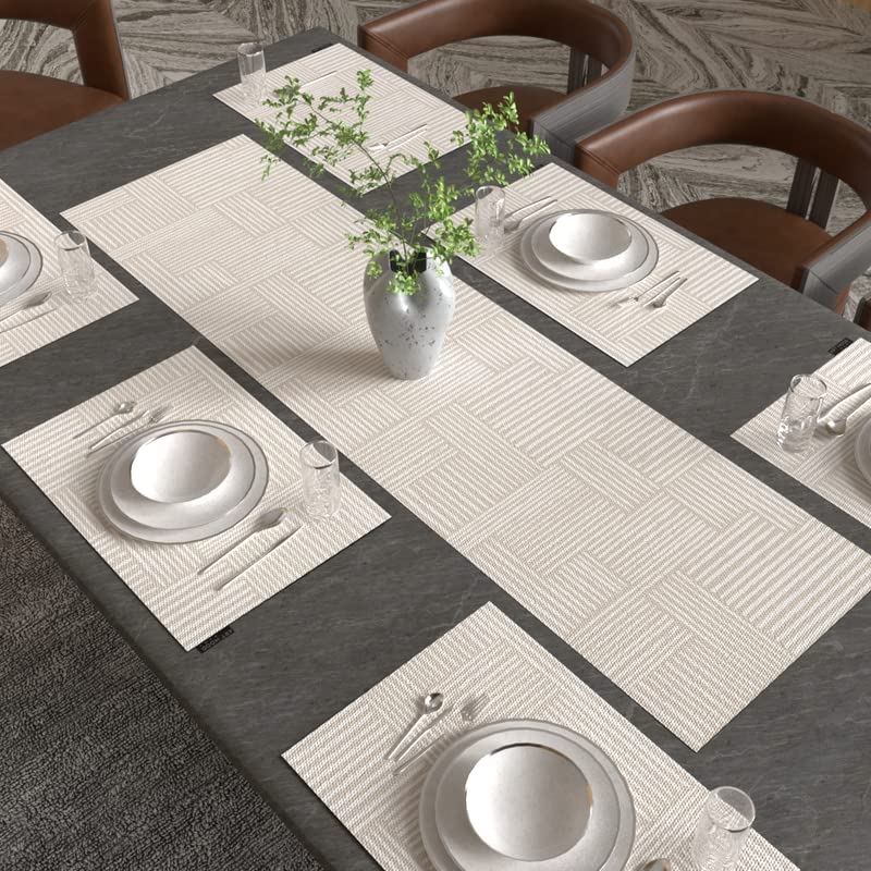 ART MOOD HOME Hazel Leaf Placemats Set Canvas Multi Color 45W x 30L 35W x 140L CM