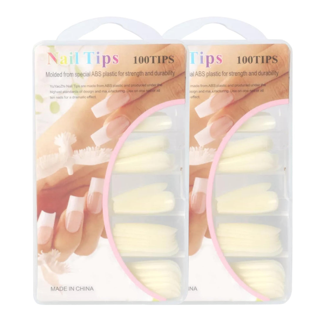 Kit with 100 Beautiful Natural color and Elegant ABS False Nails, Very Resistant and Customizable (natural color, 2 box)