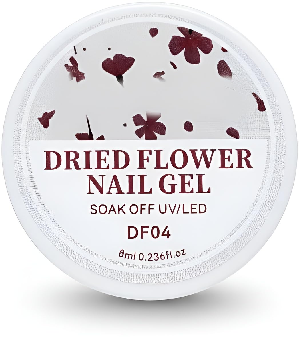 8ml Dried Flower Design Nail Polish, Spring Summer Flower Nail Art, Soak Off UV LED Nail Varnish for Salon & Home Manicure, Glossy Finish (DF04)