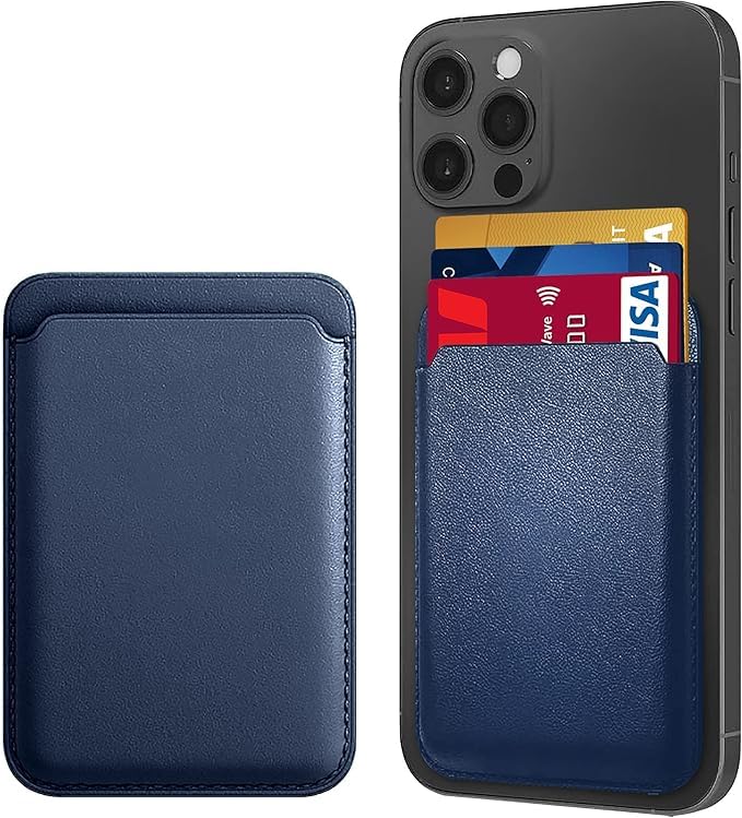 FOX-EG Leather Wallet Strong Magnetic Leather Card Wallet with Mag-Safe Compatible with iPhone17/16/15/14/13/12 Series with Magsafe and Compatible with Samsung Huawei (BLUE)