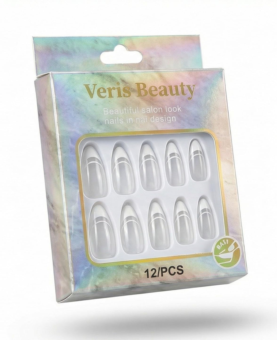 Nopatia 12 Pcs False Nails - Elegant Almond French Design - Instant Professional Salon Look - Super Easy Application for a Glamorous Look with Glossy Finish (Clear)