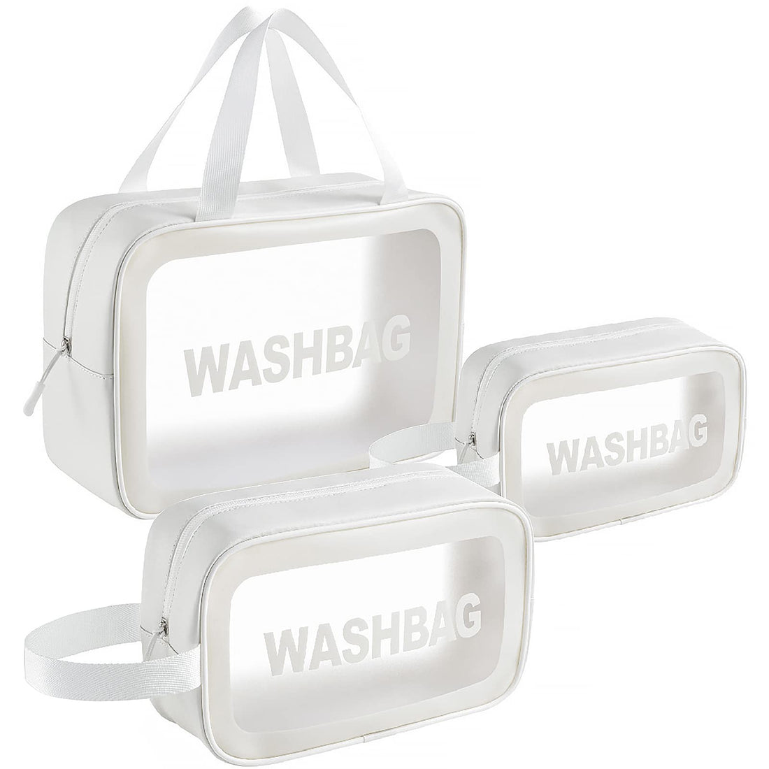Circle M Clear Toiletry Bag Set of 3, Transparent Makeup Cosmetic Bags, Travel Wash Pouch for Women,Waterproof Organizer for Toiletries, Skincare, and Accessories - White