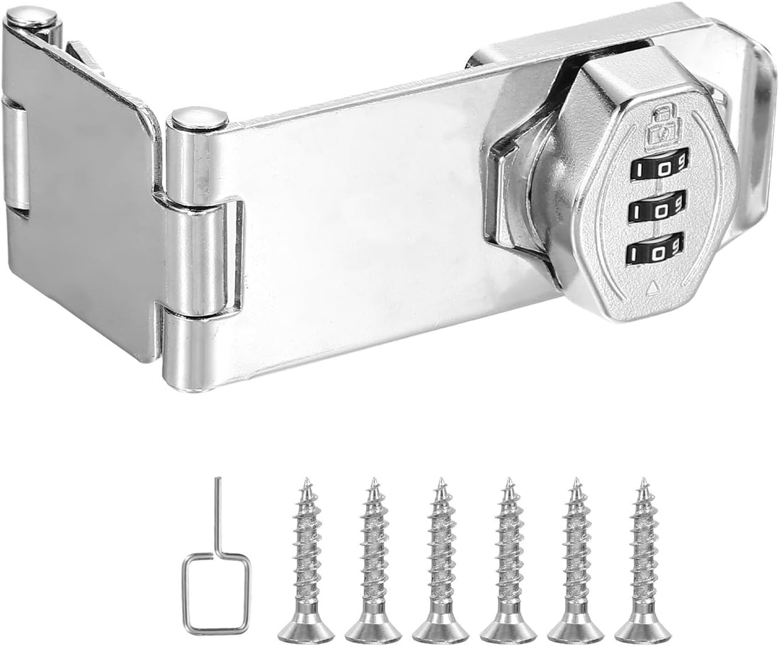 Combination Rotary Hasp Locks, 90 or 180 Degree Combination Safety Lock Door Latch with 3 Digit Password for Drawers Cabinets Flip Barn Door, Silver