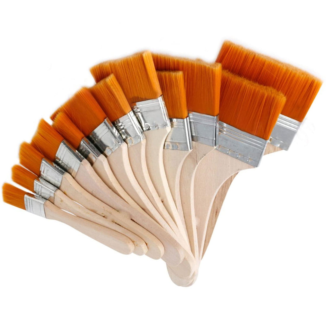 12 Pieces/Set Art Painting Brushes Sets Reusable Nylon Flat Chip Brushes with Wooden Handle for Oil Acrylic Watercolor Wall Painting Tools Art Supplies Oil Acrylic Watercolor Painting Tools