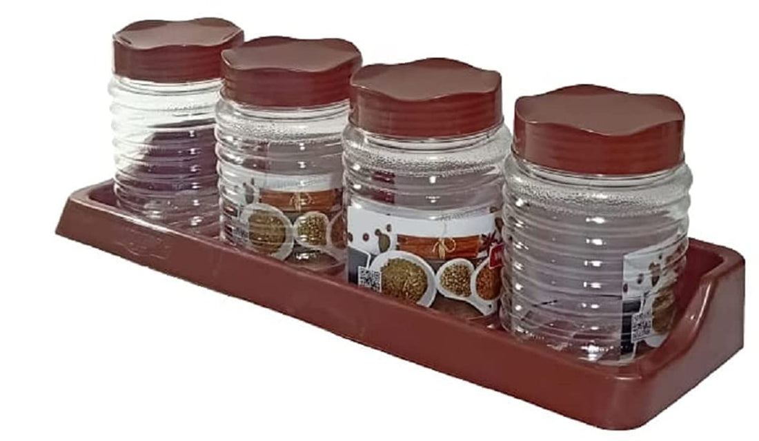 winnerplast Winner Plast Spice Jars, Set of 4, Clear and Brown - 33 x 10 cm