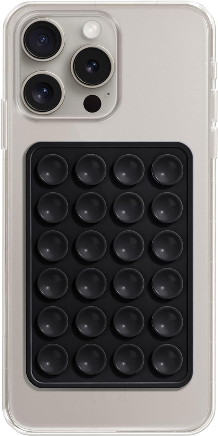 Silicone Phone Sticky Grip,Hands-Free Sticky Cell Phone Grip,Suction Phone Case Mount for iPhone and Android,Mobile Mirror Holder Selfies and Videos (Black,)
