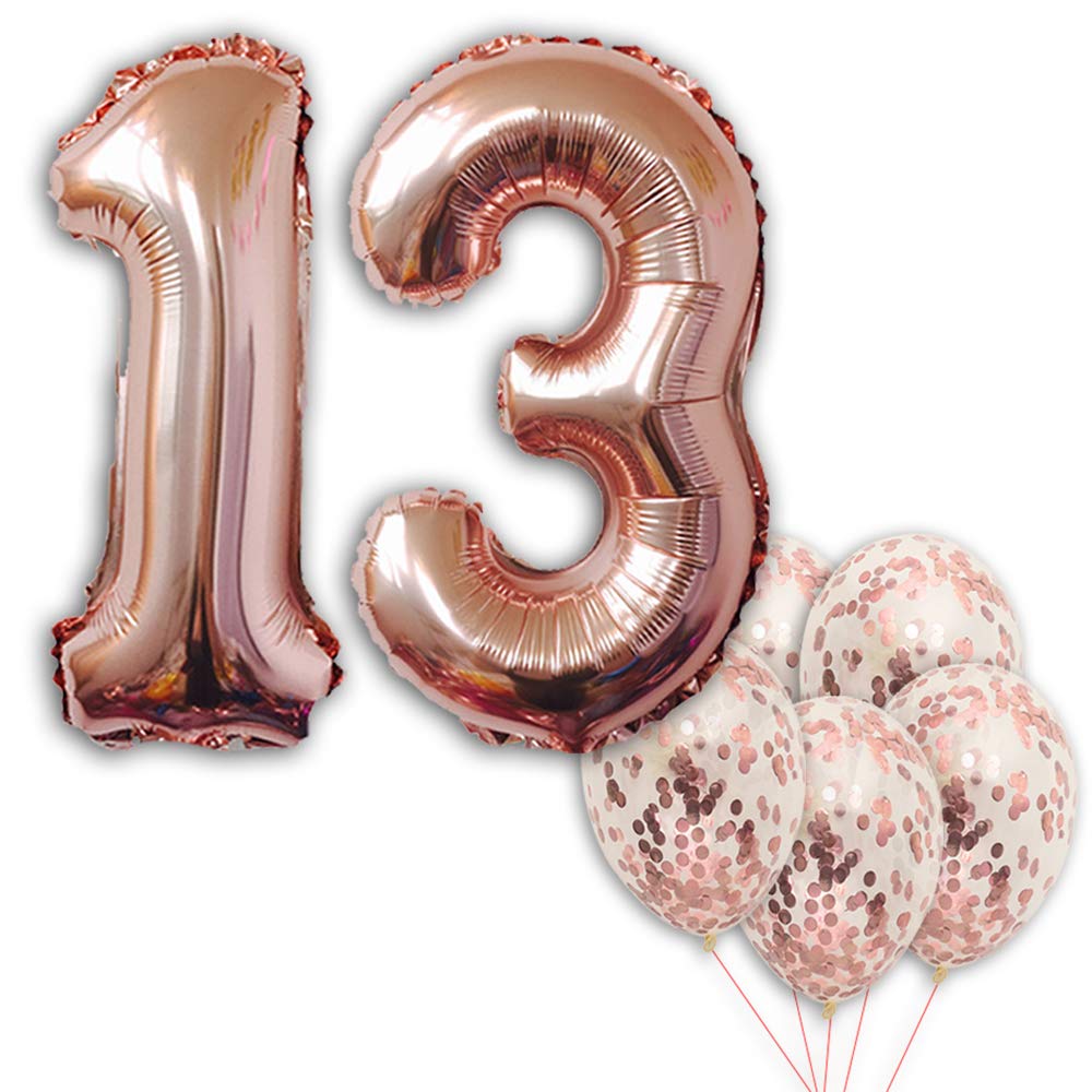 13 Number Balloons, Rose Gold -13 Birthday Decorations | 13st Birthday Balloons Foil Mylar Rose Gold Balloons for Rose Gold Party Supplies |13 Birthday Party Decorations