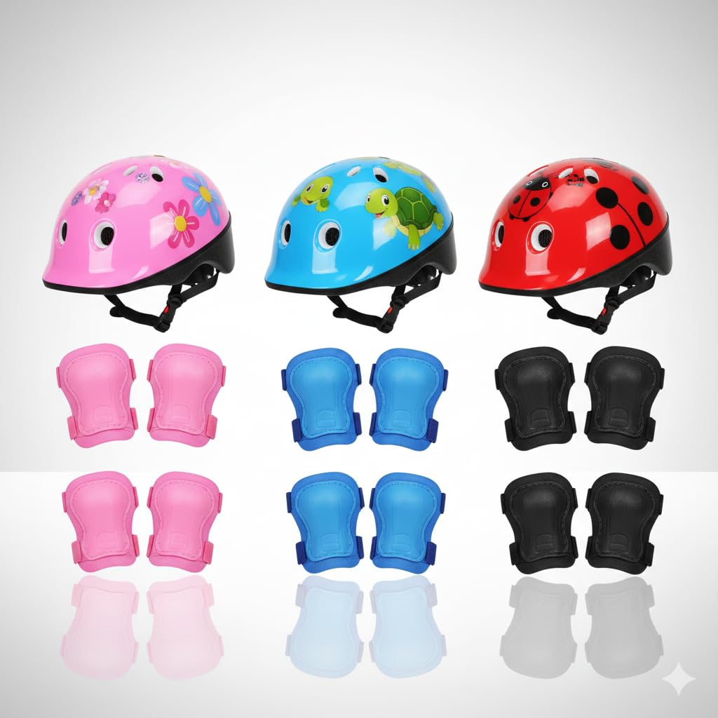 GHAZAL Unisex-Youth Ladybug Safety GEAR SET, Red, Ages 3-12 Years, Adjustable Size, Impact-Resistant, La Model, ABS Plastic, for Cycling and Skating