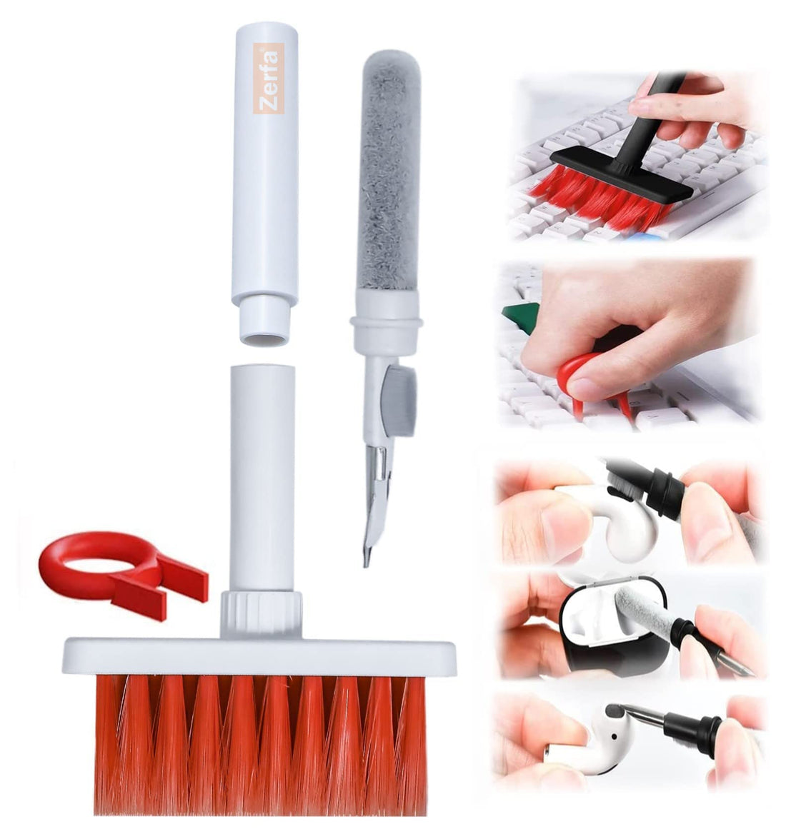 Zerfa 5 in 1 Soft Brush Multi-Function Cleaning Tools Kit for Keyboard & Earphone Cleaner Soft High-Density Brush Set with Keycap Puller Corner Gap Duster Gadget for Laptop Air Pods Pro Camera Lens