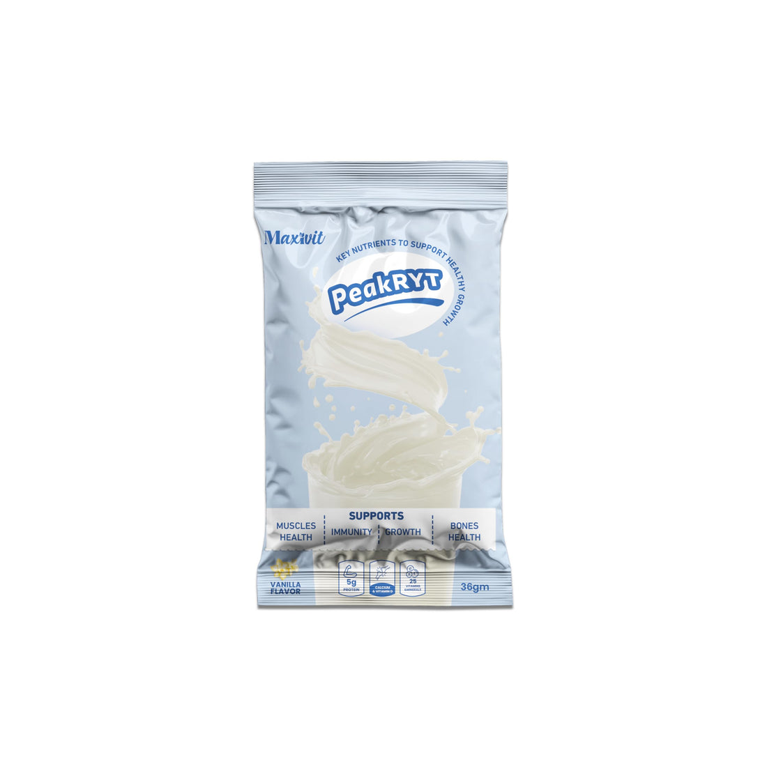 PeakRyt Vanilla Flavored Weight Gain Drink Mix, 5g Protein, 25 Vitamins & Minerals, For Children 4 Years & Up, 10 Sachets