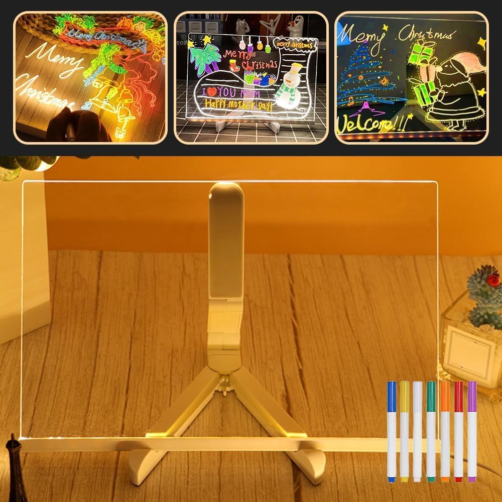 ALMEKAQUZ LED Note Board with Colors, Light Up Acrylic Message Board Light Up Dry Erase Board with Adjustable Stand and 7 Colors Pen, LED Illuminated Drawing Board for Office School Home (30 * 20cm)