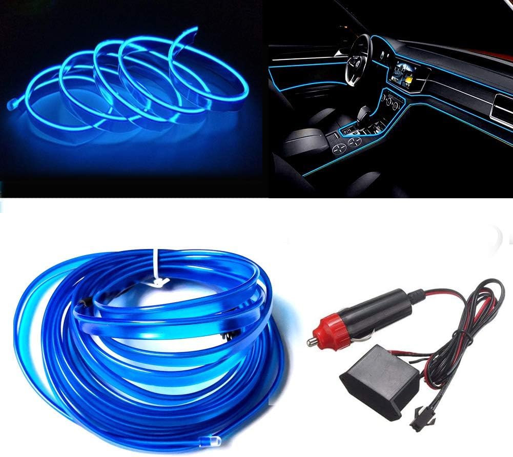 KaberTrade LED Flexible Neon Wire for Car Interior or Exterior Decoration Strip, Rope Light, Car Dashboard LED Strip - 3M - Blue - KaberTrade