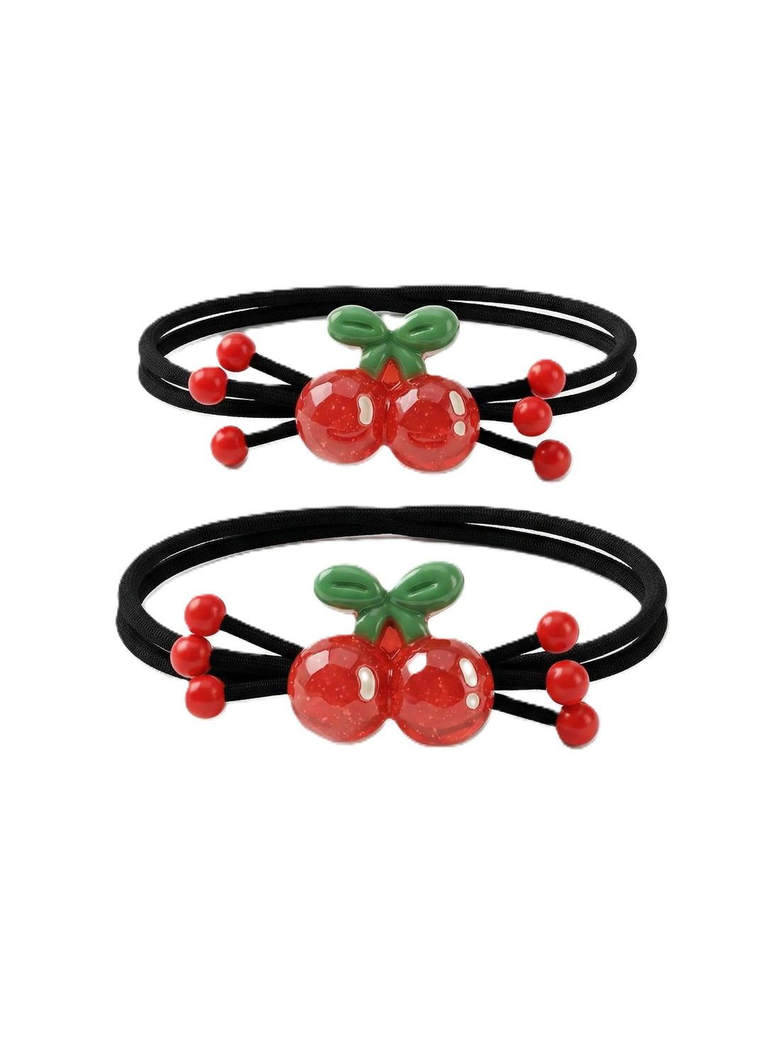 Nopatia 2 Pack Elastic Hair Ties for Girls, Cherry Bow Hair Scrunchies, Soft Hair Bands and Cute Accessories for Daily Hairstyles and Occasions
