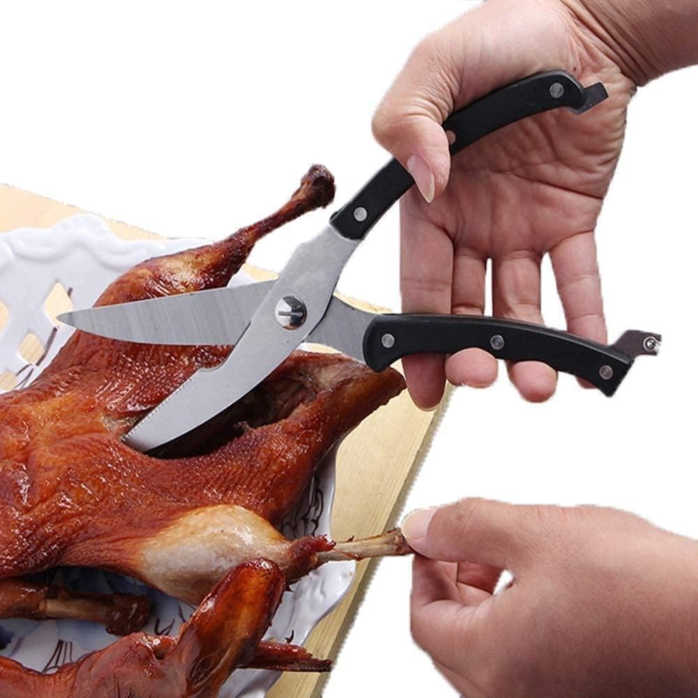 Professional Stainless Steel Poultry Shears with Ultra Sharp Blade - Durable Kitchen Scissors for Meat, Chicken, Fish, BBQ and Bone Smashing, Safety Lock, Now at Al Israa Store (Wooden Handle)