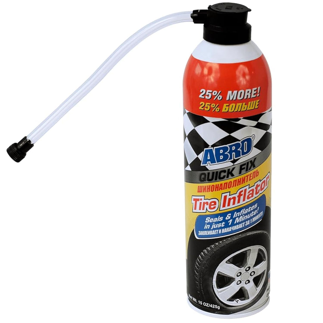 ABRO QUICK FIX TIRE INFLATOR W/7INCH HOSE 425G