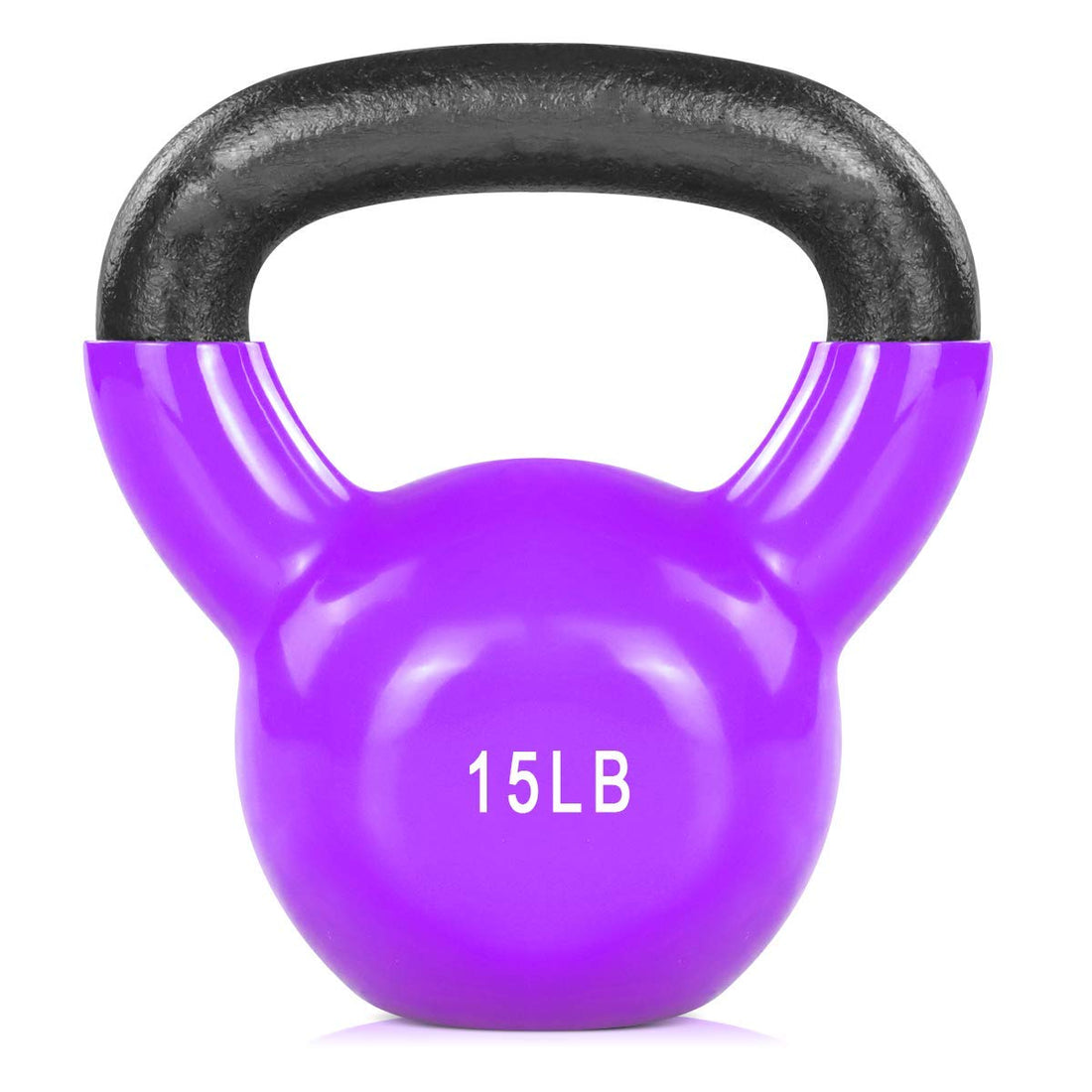 15lb Kettlebell Weights Vinyl Coated Kettle Bell, Solid Cast Iron Strength Training Kettlebells, Kettle Balls for Men and Women (One Pack, Purple)