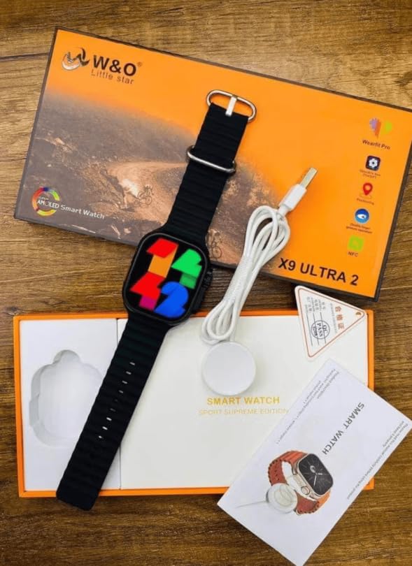 X9 Ultra 2 Smart Watch (2 X9 Ultra) - Waterproof - Call - Bluetooth - Support Arabic & English Languages - 2.2 Inch Screen - NFC - Wireless Charging (Black)