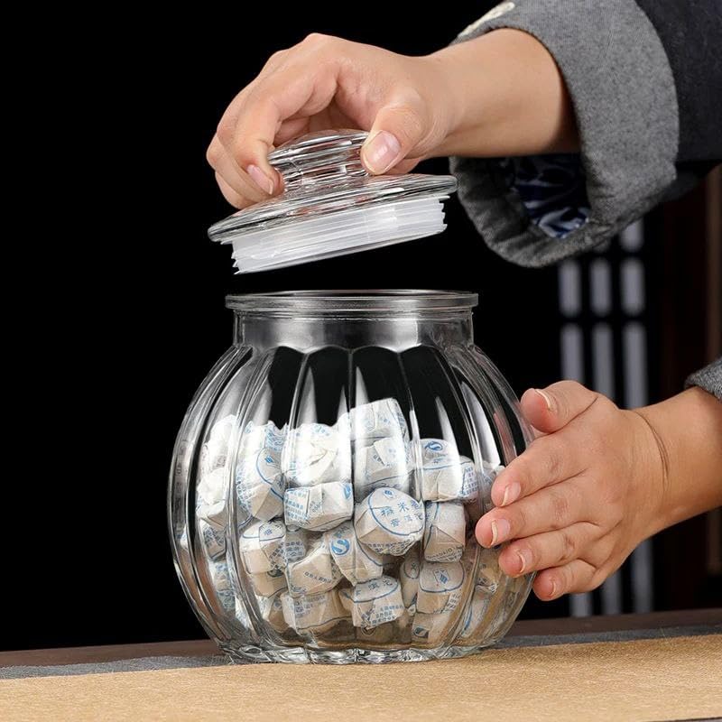 Generic Large Glass Storage Jar with Lid, 2.8L Ribbed Pompeii Design, Airtight Container for Pickles, Olives, Candy .db