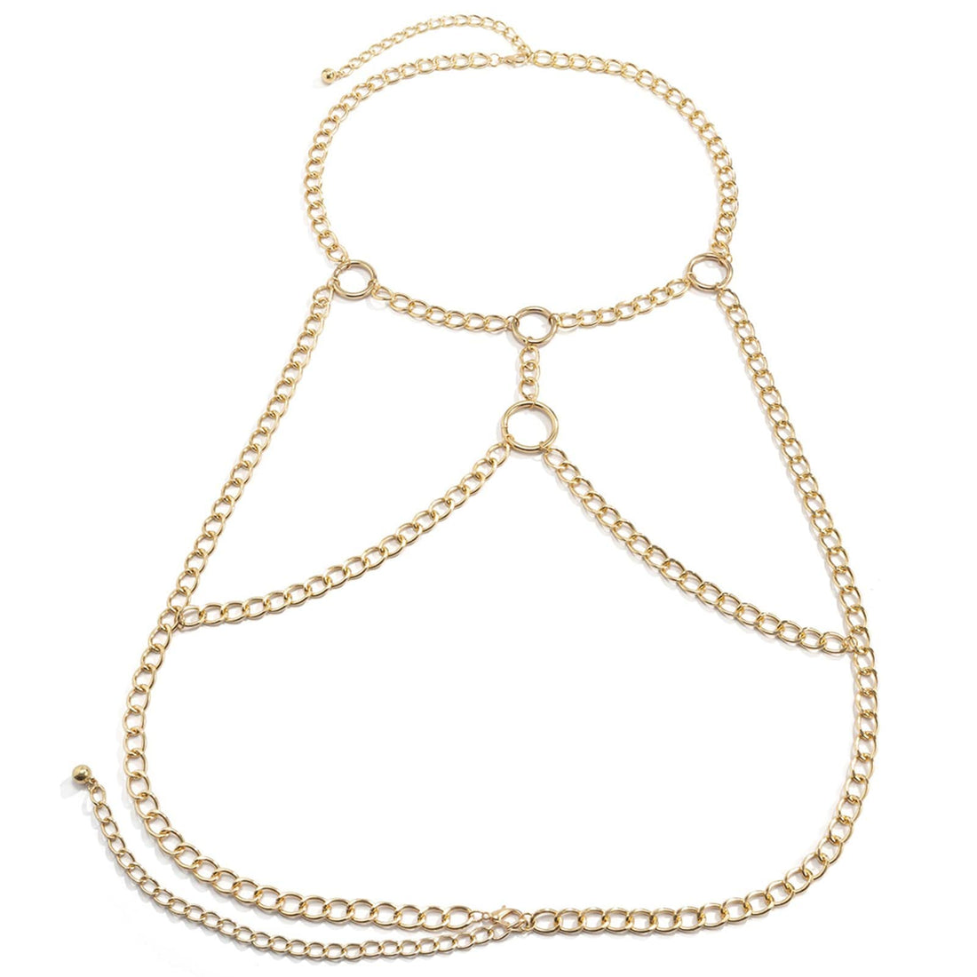 Circle Metal Halter Body Chain, O-Ring Chest Chain Bikini Body Chains Sexy body Jewelry, Bikini Rave Party Jewelry (Gold)