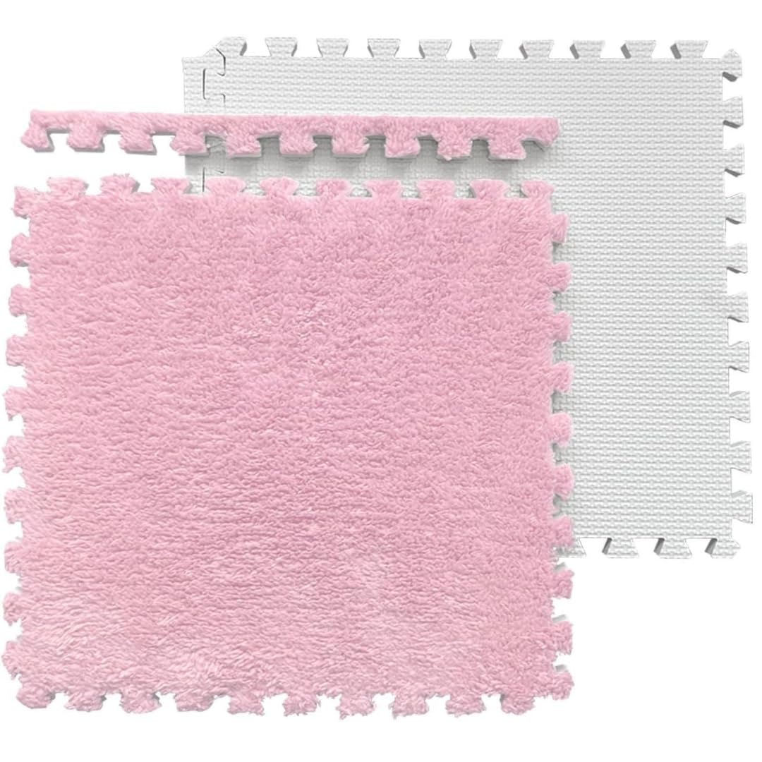 Interlocking Mat 30x30 cm, Fluffy Soft Foam Carpet, Floor Protector, Exercise Mat for Kids Room, Home, Bedroom, Durable Polyester - pink