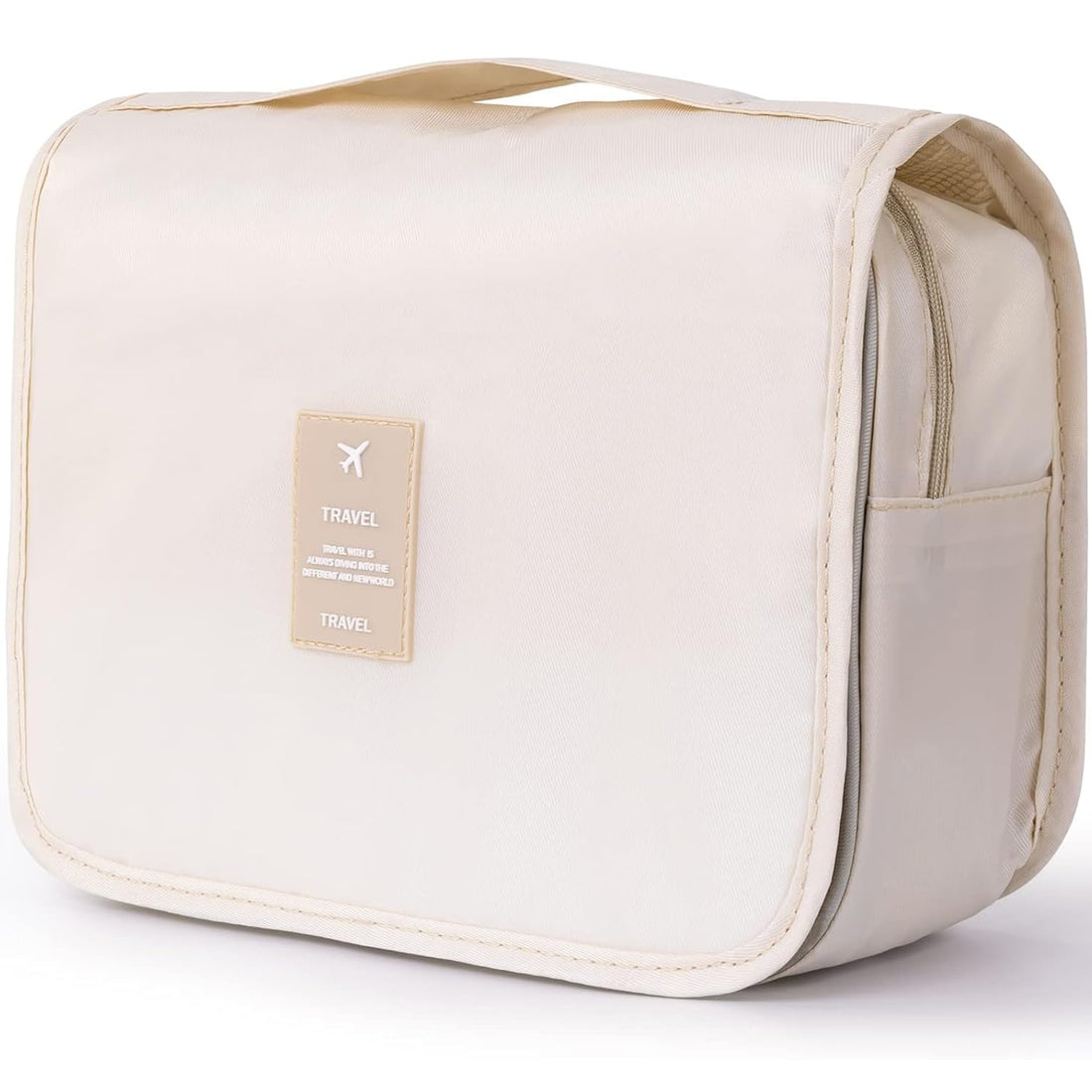 Hanging Toiletry Bag Travel Cosmetic Bag Waterproof Makeup Bag, Large Capacity Toiletry Bag with Hook Cosmetic Bag with 3 Drawstring Organizer Bags Storage Bag (Beige)