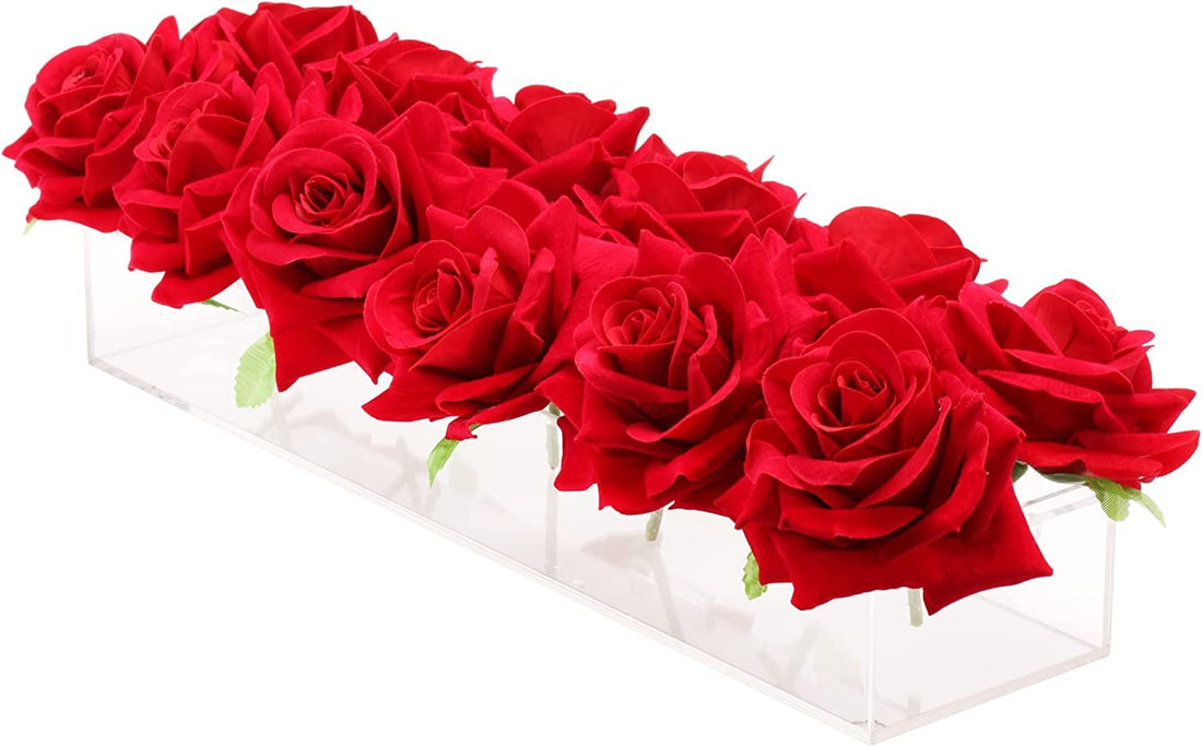 BEST MEDIA Long Rectangular Transparent Acrylic Flower Vase, a Floral Arrangements Decorative Centerpiece for a Wedding Dining Table- 40x10x6 cm - Modern - 1 Piece - Transparent
