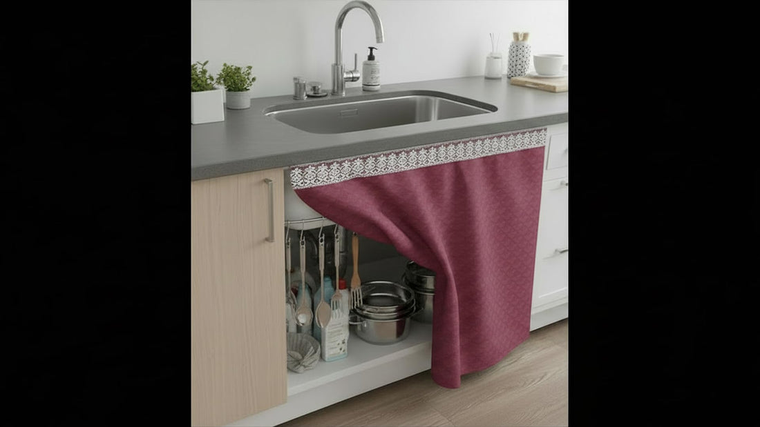 Kitchen Sink Curtain, Elegant and Unique Design for Under Sink (Maroon)