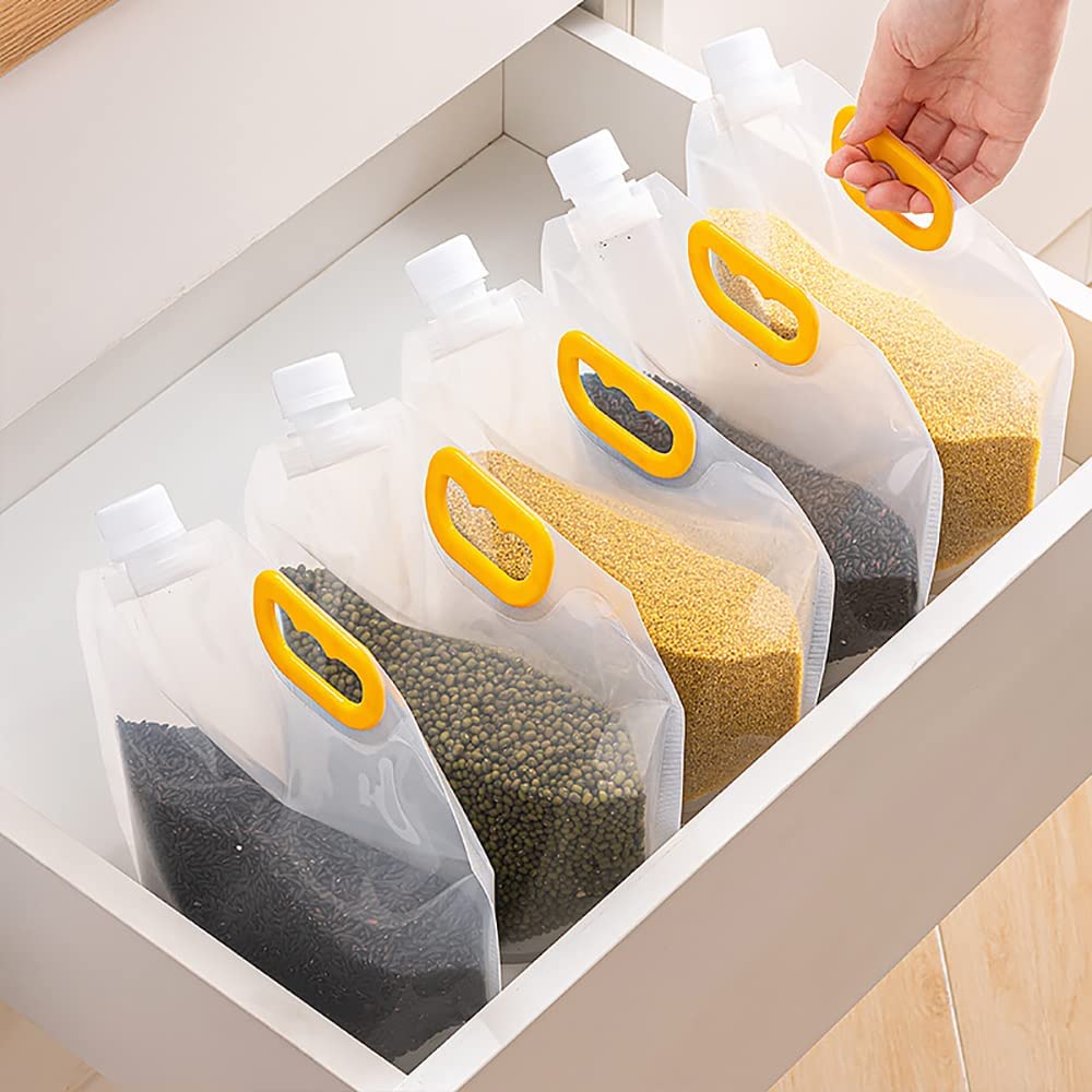 ALMEKAQUZ 5Pcs Multigrain Storage Bags,Grain Moisture-Proof Sealed Bag,Food Storage Pouches,Airtight Packaging Baggies, Reusable and Stand Up Storage for Beans,Candy,Liquid Storage with Funnel (2.5L)