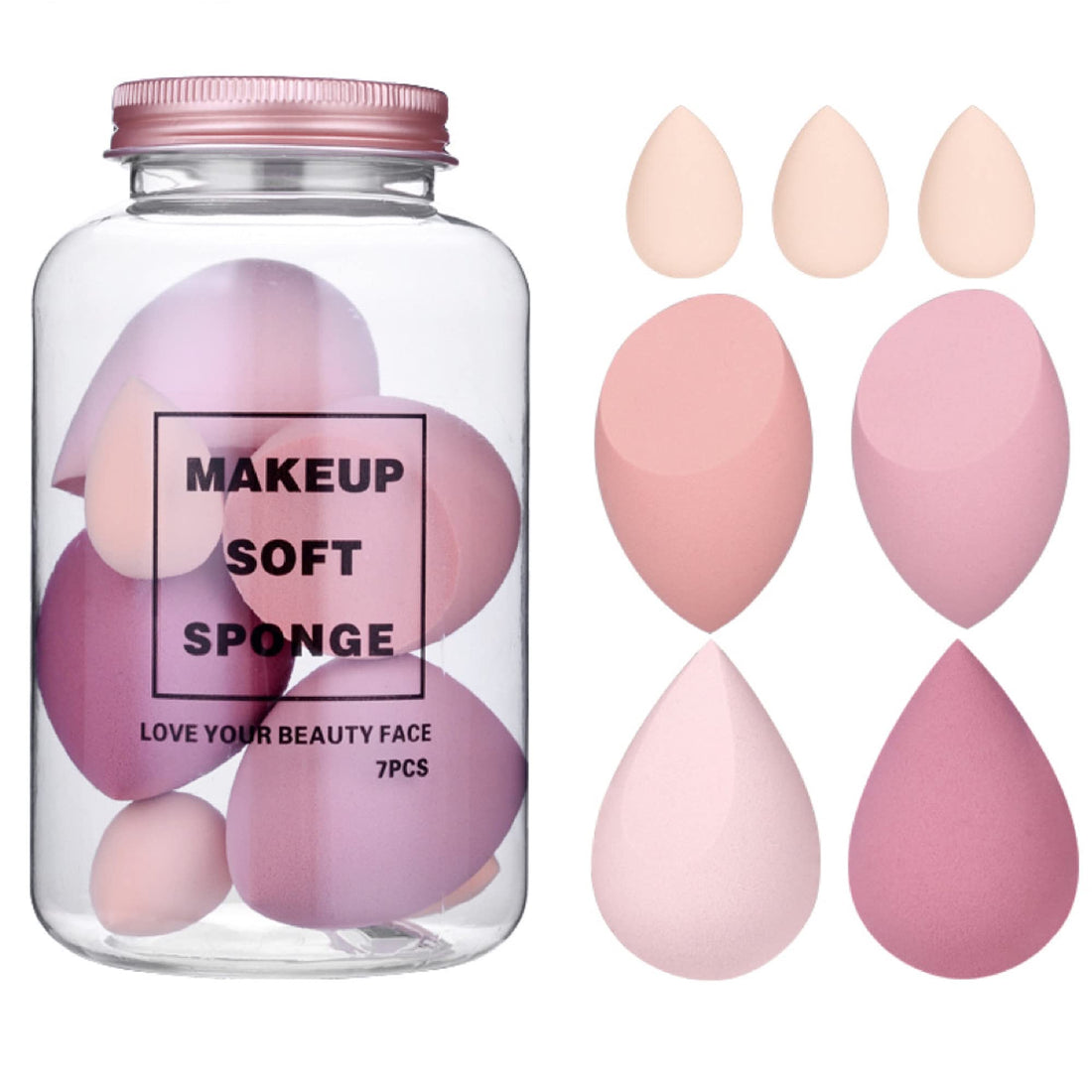Beauty Makeup Sponge 7pcs Puff Teardrop Blender Foundation Sponge Set With jar Gift Flawless Bottle Design Drift bottle macaron makeup egg Multi-colored