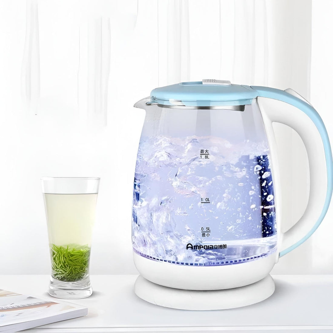 Glass Electric Kettle- 2L Glass Electric Water Kettle with LED Indicator, Rapid Heating Element, Boil Dry Safety Cut-Off, 360 Degree Rotating Base, Auto Shut-off Feature, Perfect for Preparing Tea and