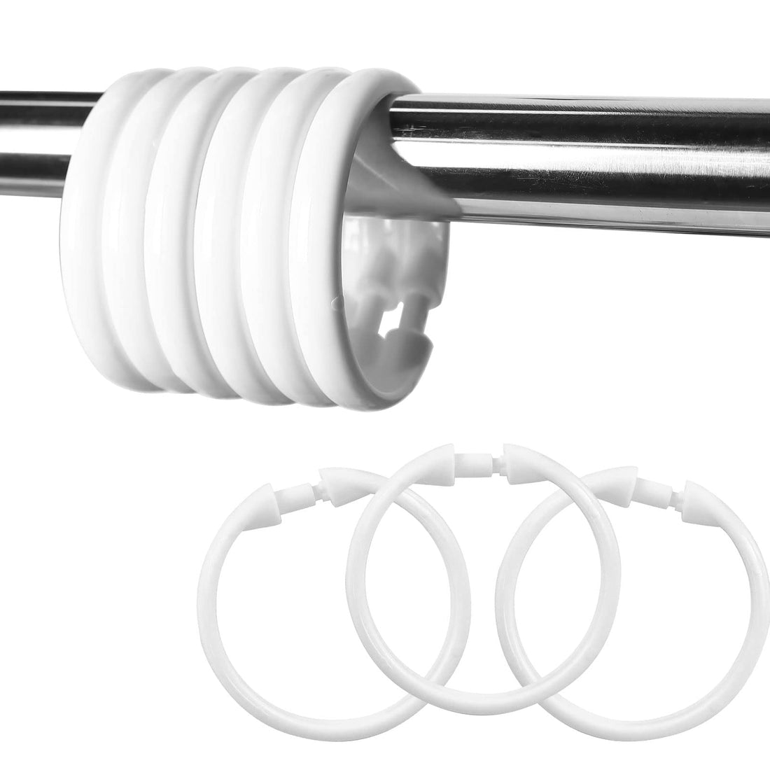 12PCS Premium Plastic Shower Curtain Rings Shower Curtain Hooks Gliding on Standard Shower Rods Easy Snap Closure.(White)