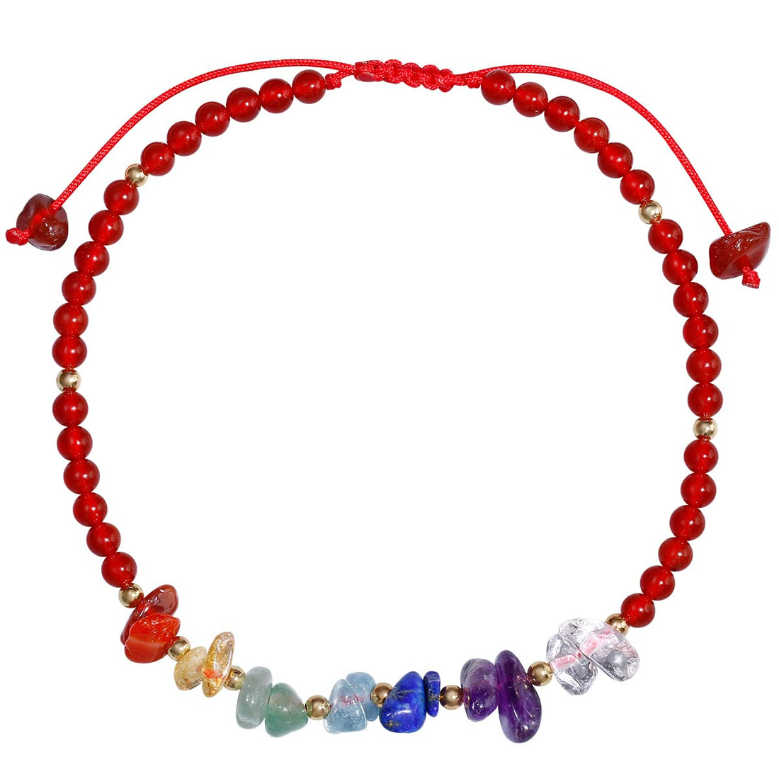 7 Chakra Chip Tumbled Real Stone Beaded Anklet Bracelet for Women Power Energy Healing Crsyatls and Gemstones Beach Foot Adjustable (Red Agate)