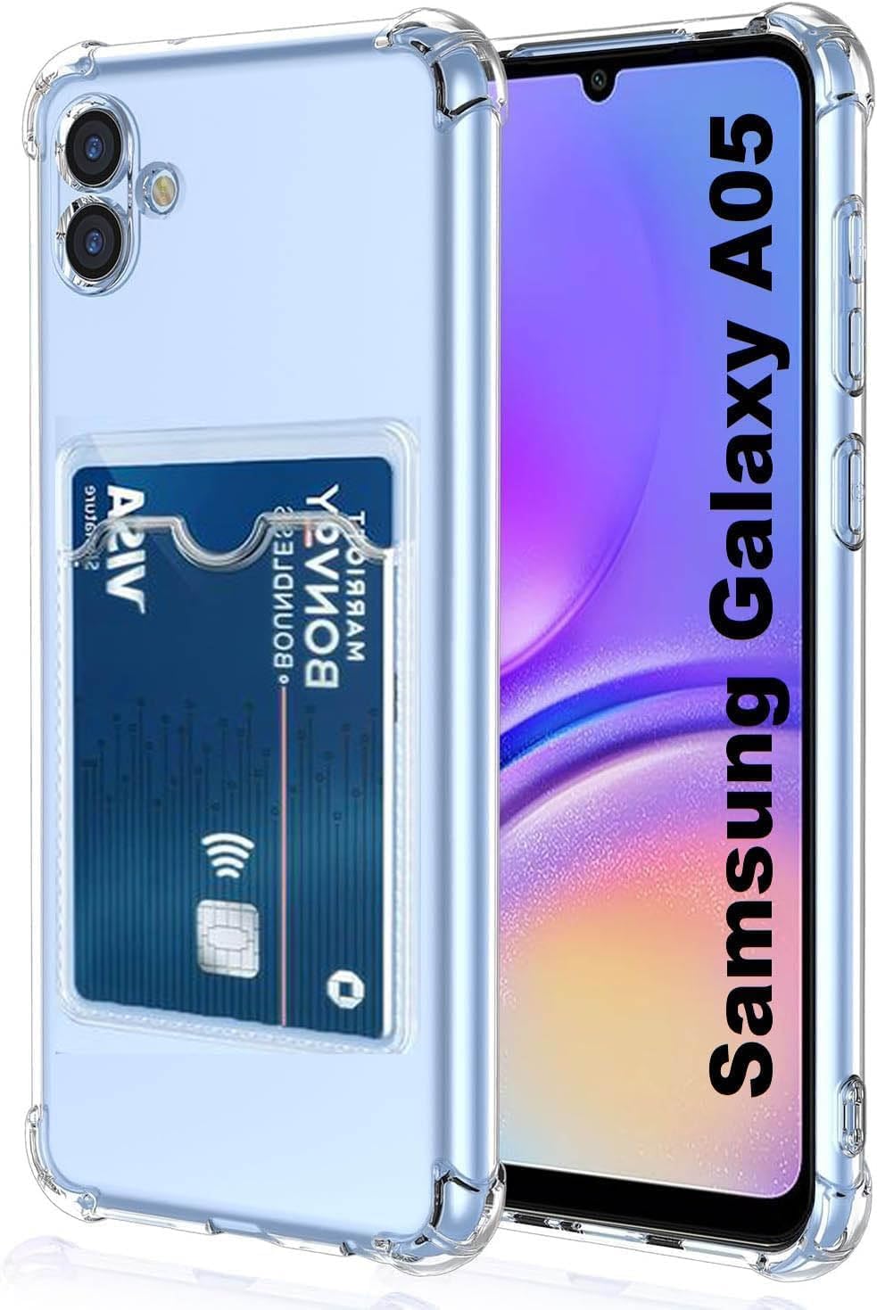 Samsung Galaxy A05 Clear Case with Card Slot Soft TPU Bumper Slim Protective Cover with Card Holder Cute Card Holder Slim Fit Protective Phone Cover - Clear