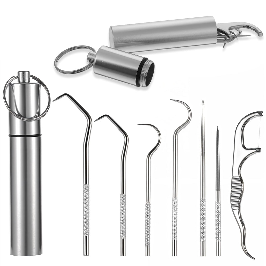 7 Pcs Portable Stainless Steel Toothpicks Pocket Set, Reusable Metal Toothpicks, Toothpicks Cleaning Kit with Holder for Outdoor Picnic Camping Traveling