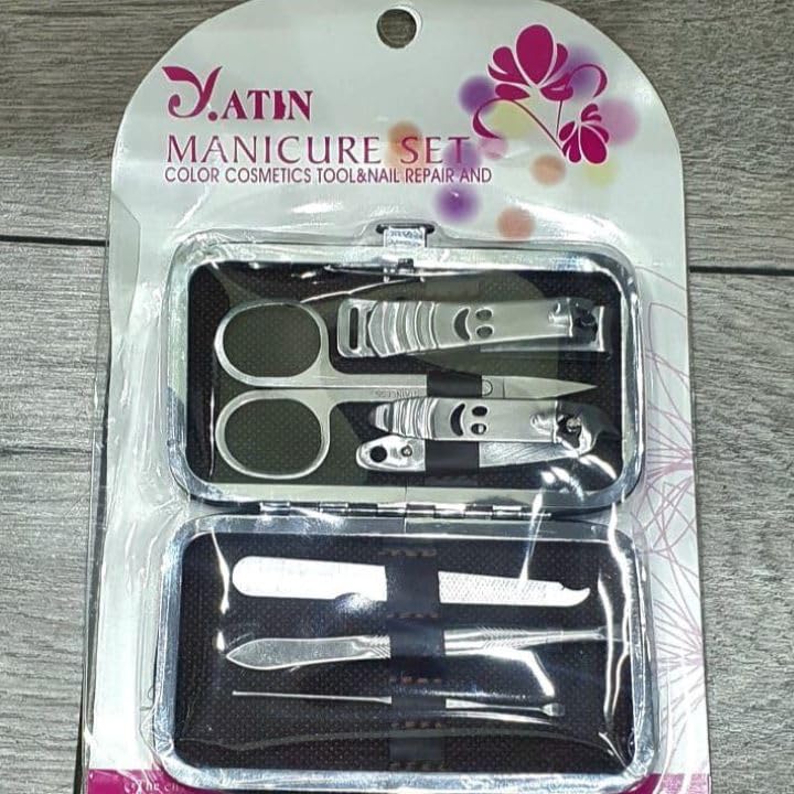 YATIN 7 Pieces Nail Care Set Nail Clipper Scissors Tweezer File with Metal Case
