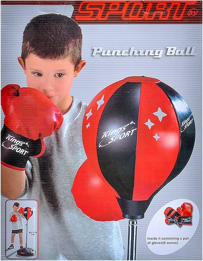 Sport Punching Ball Set for Kids with Boxing Gloves, Adjustable Stand 80-110 cm, Red and Black