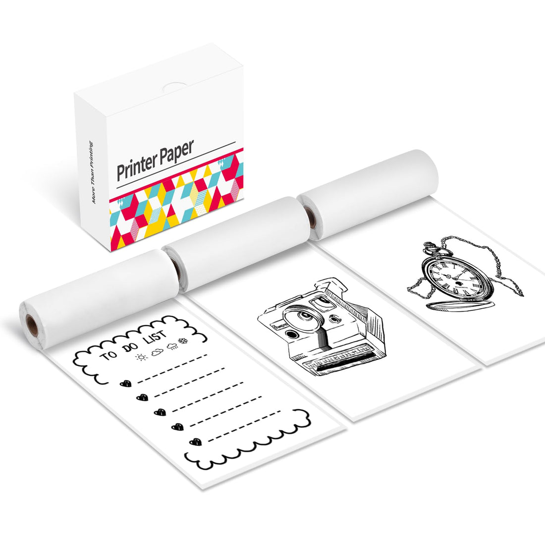 Memoking White Self-Adhesive Thermal Paper 77 mm x 3500 mm Compatible with Phomemo M03/M03S/M03A/M03AS/M04S/M04AS Sticker Printer, Oil and Waterproof, White Thermal Paper, 2 Year Long, 3 Rolls