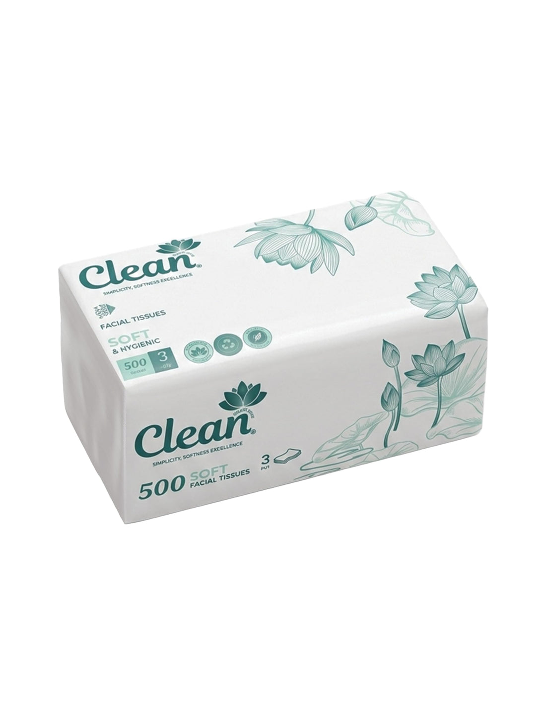 Lotus Design 3 Ply Facial Tissue 500 Sheets, White