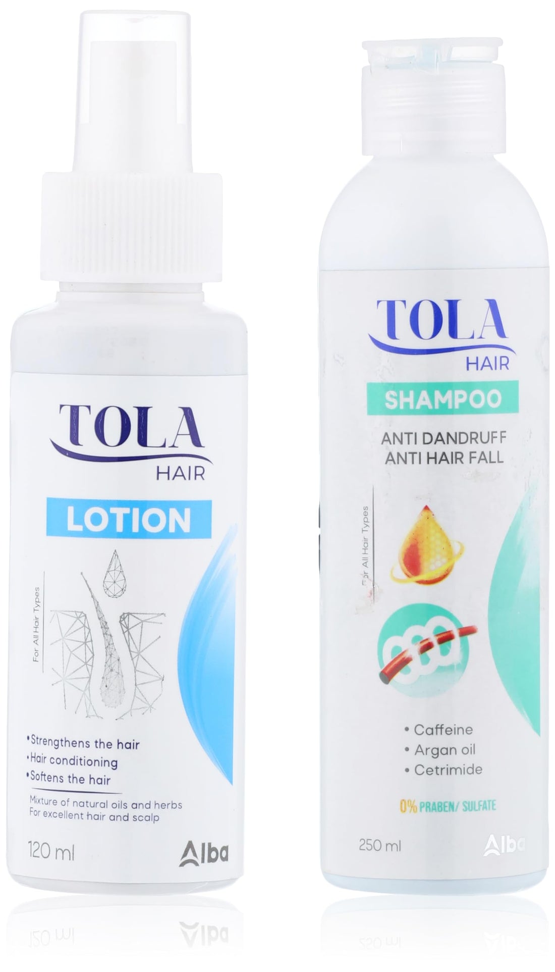 Tola Anti Dandruff & Anti Fall Hair Shampoo 250ml with Tola Hair Lotion 120ml