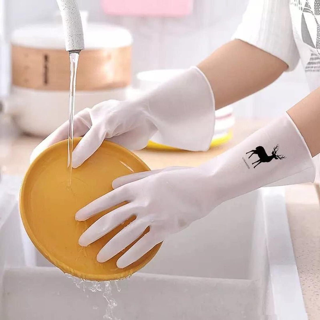 DOCAT Hand Gloves for Washing Dishes Skin-friendly Reusable PVC Heavy Duty Hand Gloves for Kitchen, Gardening, Kitchen, Pet Grooming, Car Washing, Bathroom Cleaning, Painting