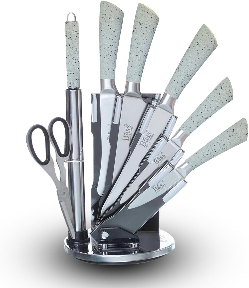 8 Piece Chef Knife Set, Stainless Steel Kitchen Knife Set, Heavy Sharp Cutlery Set with Stand, Scissors and Bright