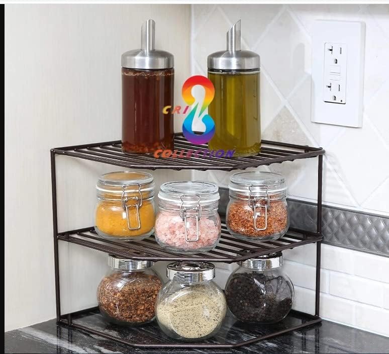 Circle M 3-Tier Black Iron Under Sink Storage Rack: Multipurpose Corner Kitchen Plate Shelf – Black