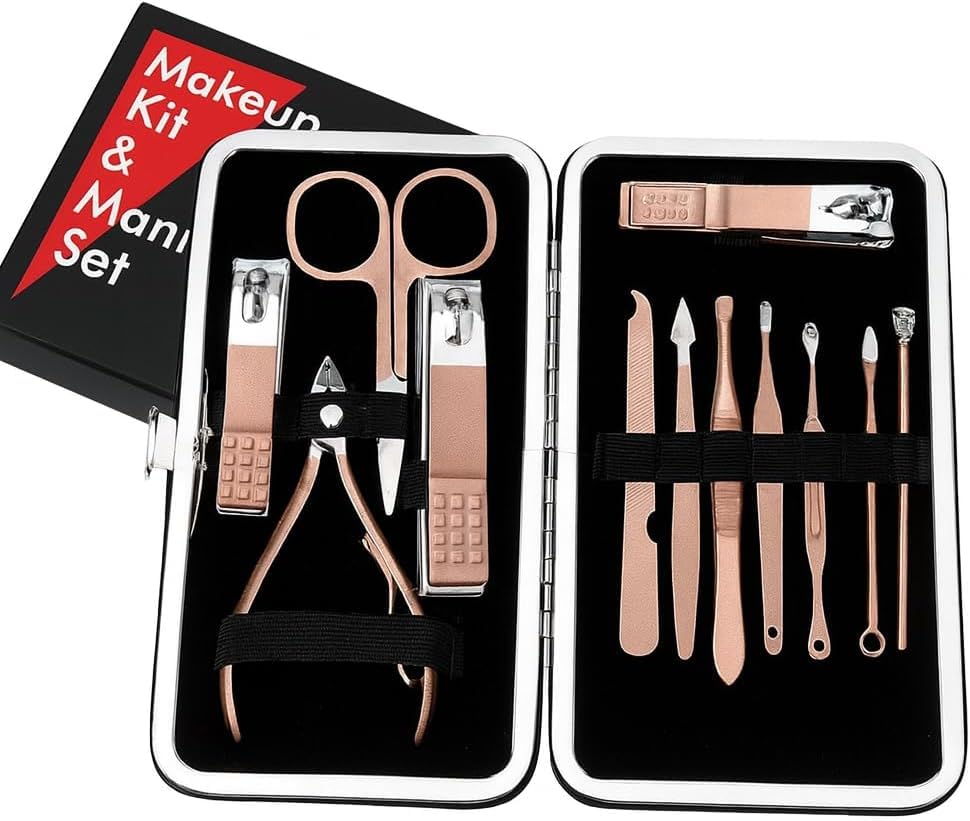 Manicure Set, 12 Pcs Manicure & Pedicure Set, Professional Grooming Kit for Men & Women, Stainless Steel Fingernail & Toenail Cutter, Ideal for Nails, Brows and Ears