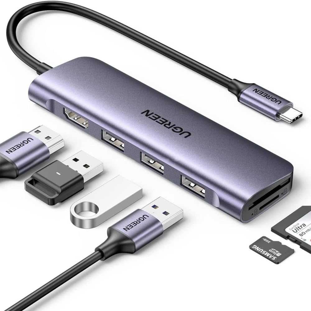 Ugreen 6-in-1 USB-C TO USB, HDMI, 3x USB-A 3.0 Multifunction Adapter Hub, Silver 20956A