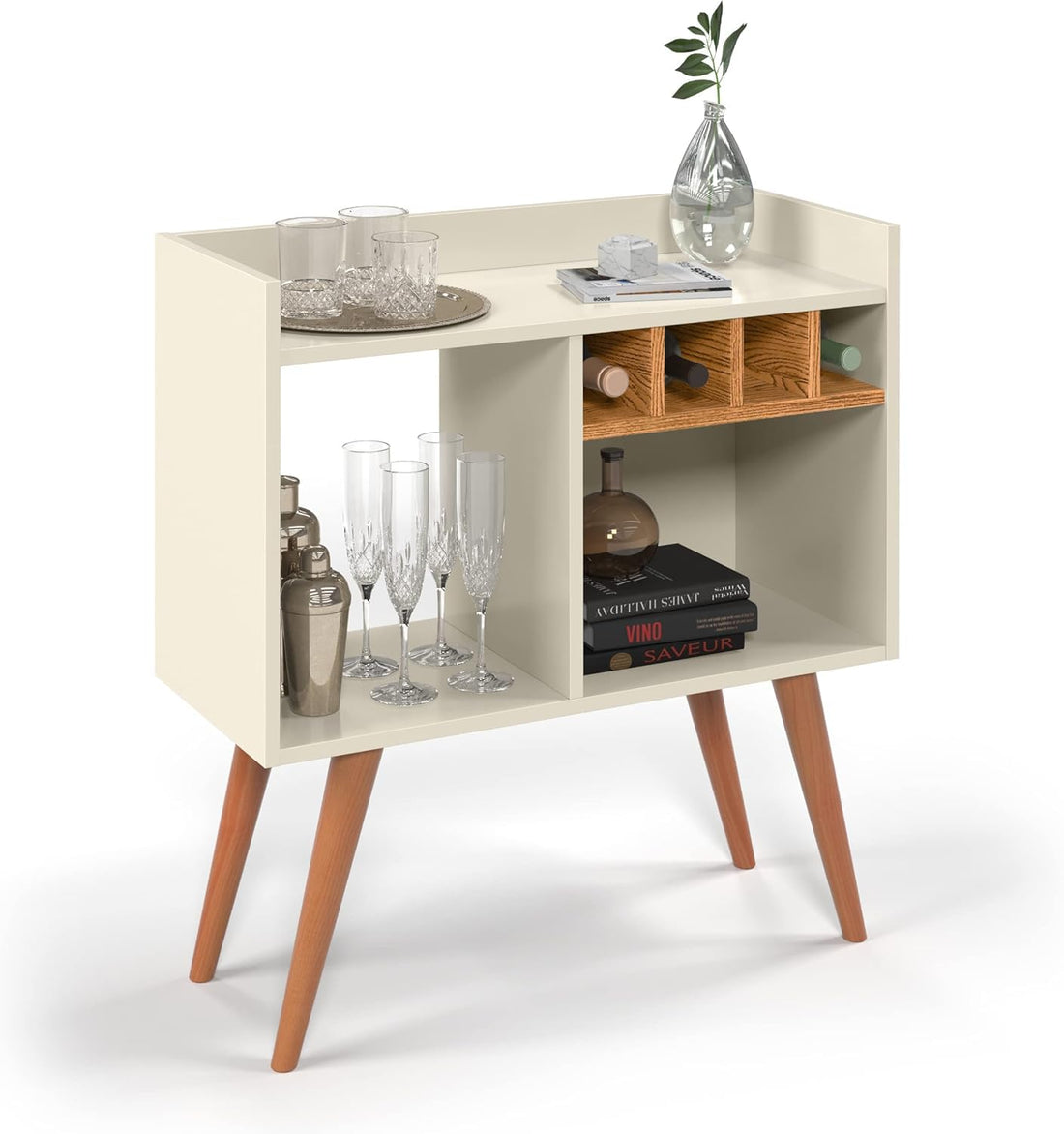 FurniFlex Retro Corner Cafe Buffet Sideboard, Off White/Nature