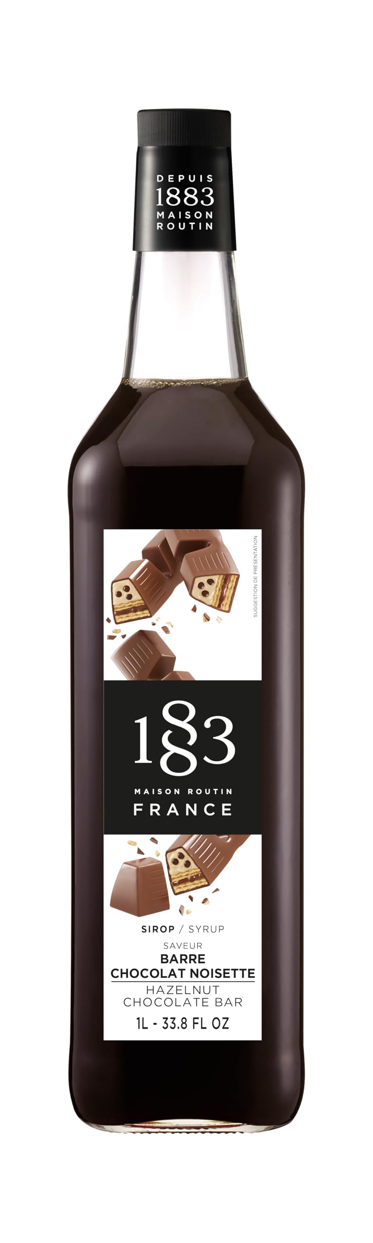 1883 MAISON ROUTIN FRANCE, HAZELNUT CHOCOLATE BAR Syrup, Glass Bottle, 1 Liter, Made in France