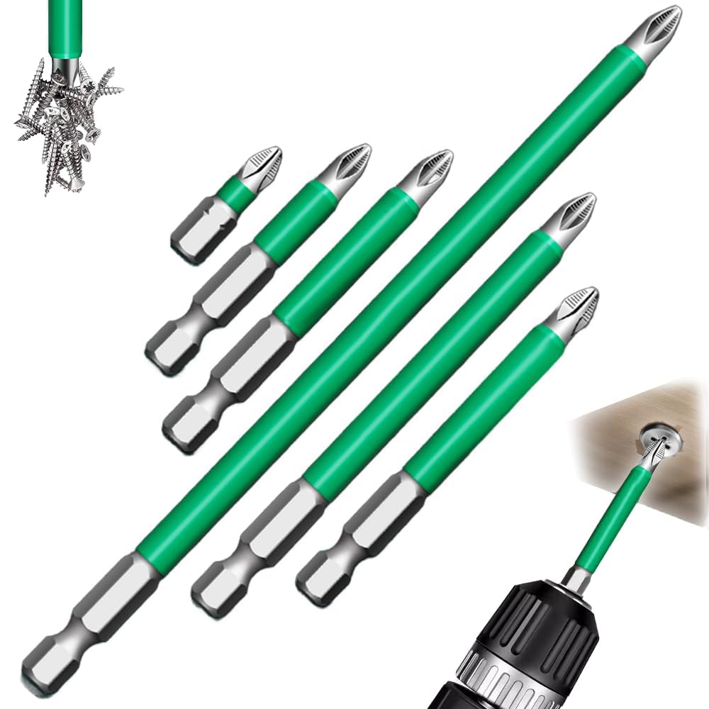 Magnetic Screwdriver Drill Bit Set, Azonee Durable Anti-Shock Impact Driver Bits for DIY & Professional Use, Strong Magnetism for Precise Fastening (6Pcs, 25-150mm)